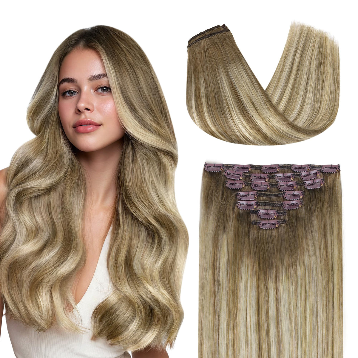 Extensions cheveux clip-in GOO GOO 14 pouces couleur Caramel Latte Mocha