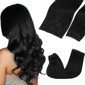 Extensions cheveux clip-in GOO GOO 150g 16 pouces couleur noir jet vue avant