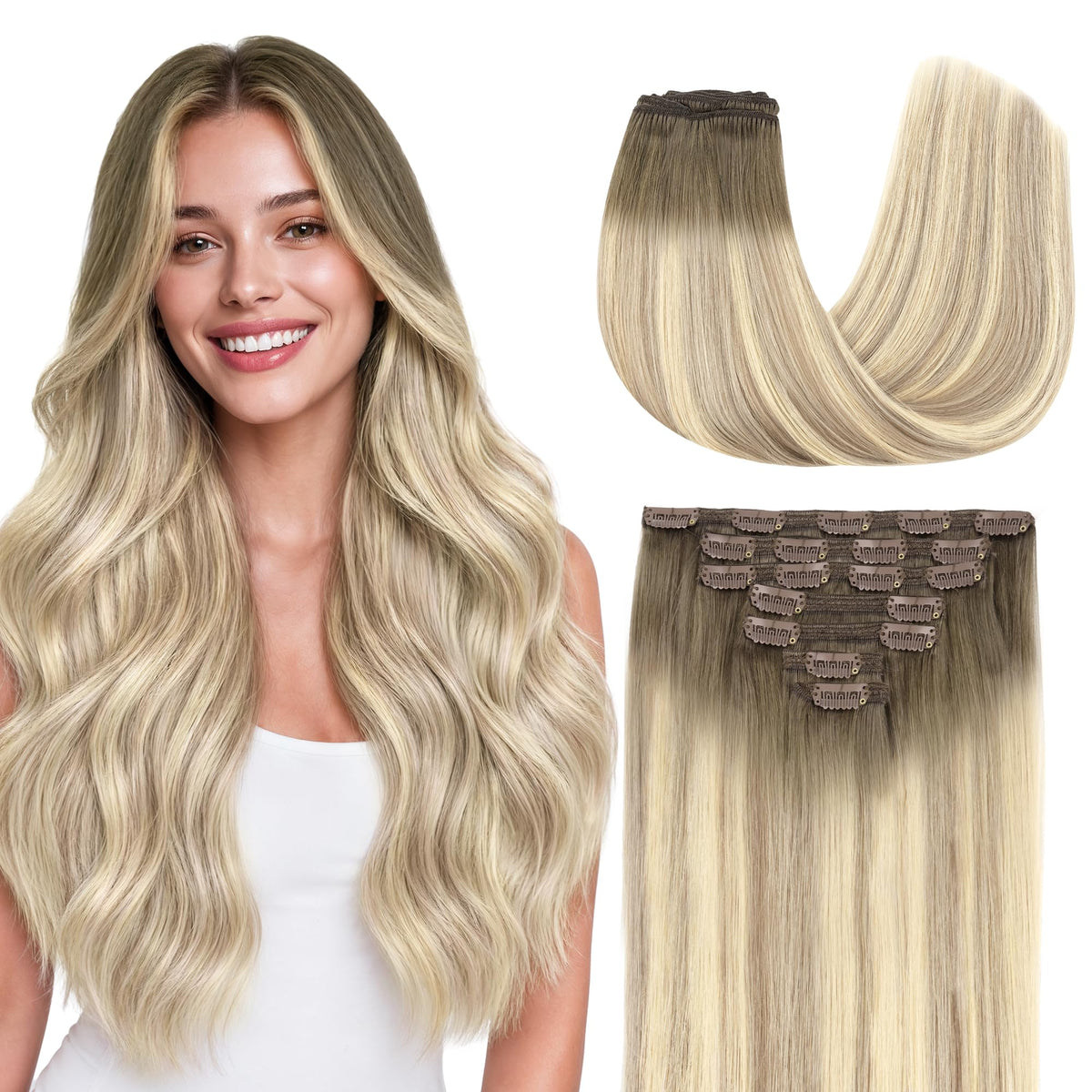 Extensions cheveux clip-in GOO GOO 20 pouces couleur Iced Latte