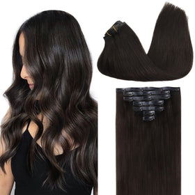 Extensions cheveux clip-in GOO GOO 20 pouces couleur marron foncé vue de face