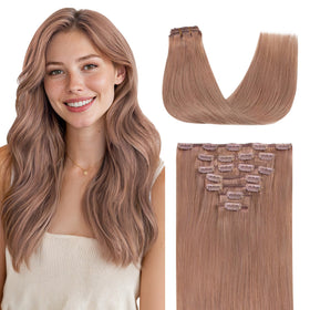 Extensions cheveux clip-in GOO GOO 20 pouces couleur Rose Gold vue de face
