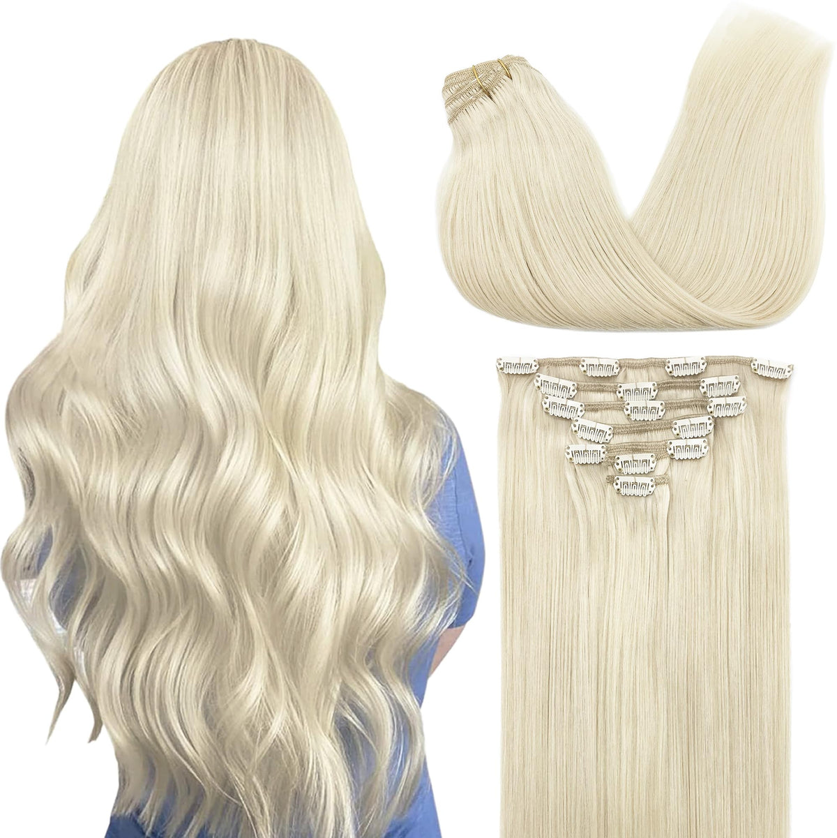 Extensions Cheveux Clip-in GOO GOO 24 pouces blond platine vue avant