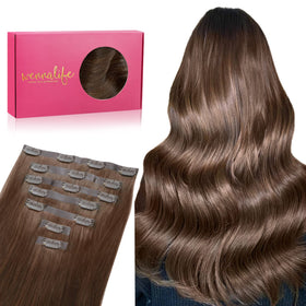 Extensions cheveux clip in Wennalife 16 pouces marron chocolat vue de face