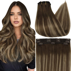 Extensions cheveux clip ins Full Shine 12 pouces marron vue avant