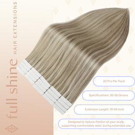 Extensions cheveux Fshine posées sur un fond neutre
