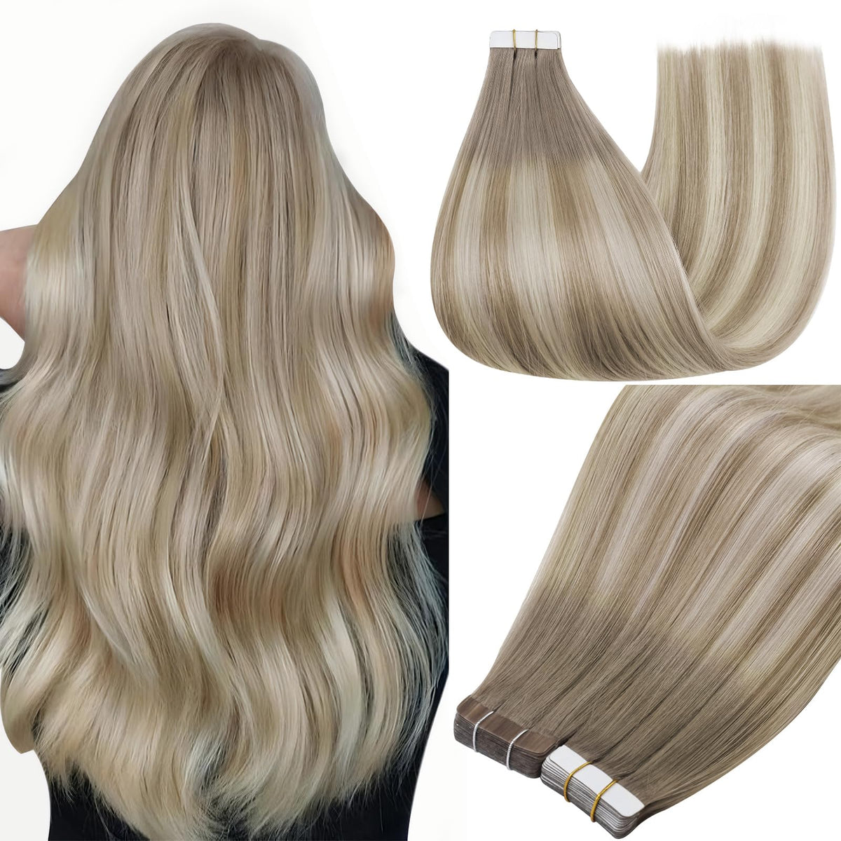 Extensions cheveux Full Shine 24 pouces balayage blond cendré vue avant