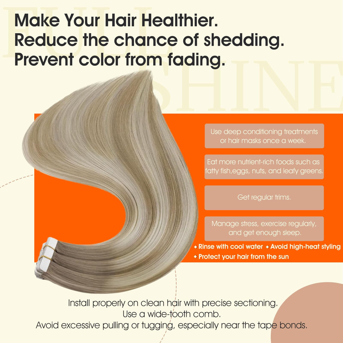 Extensions cheveux Full Shine en balayage blond cendré sur mannequin