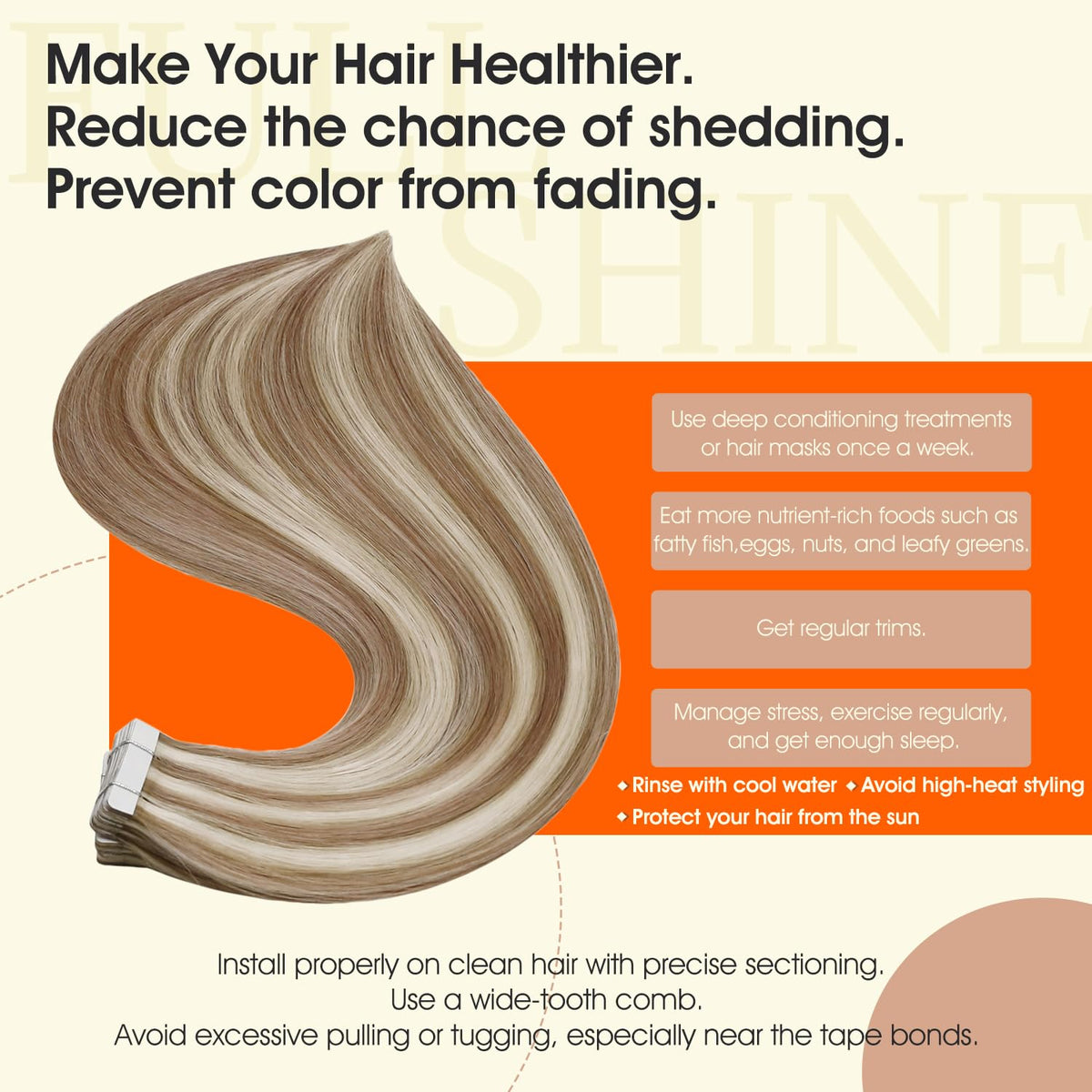 Extensions cheveux Full Shine en blond doré, application facile