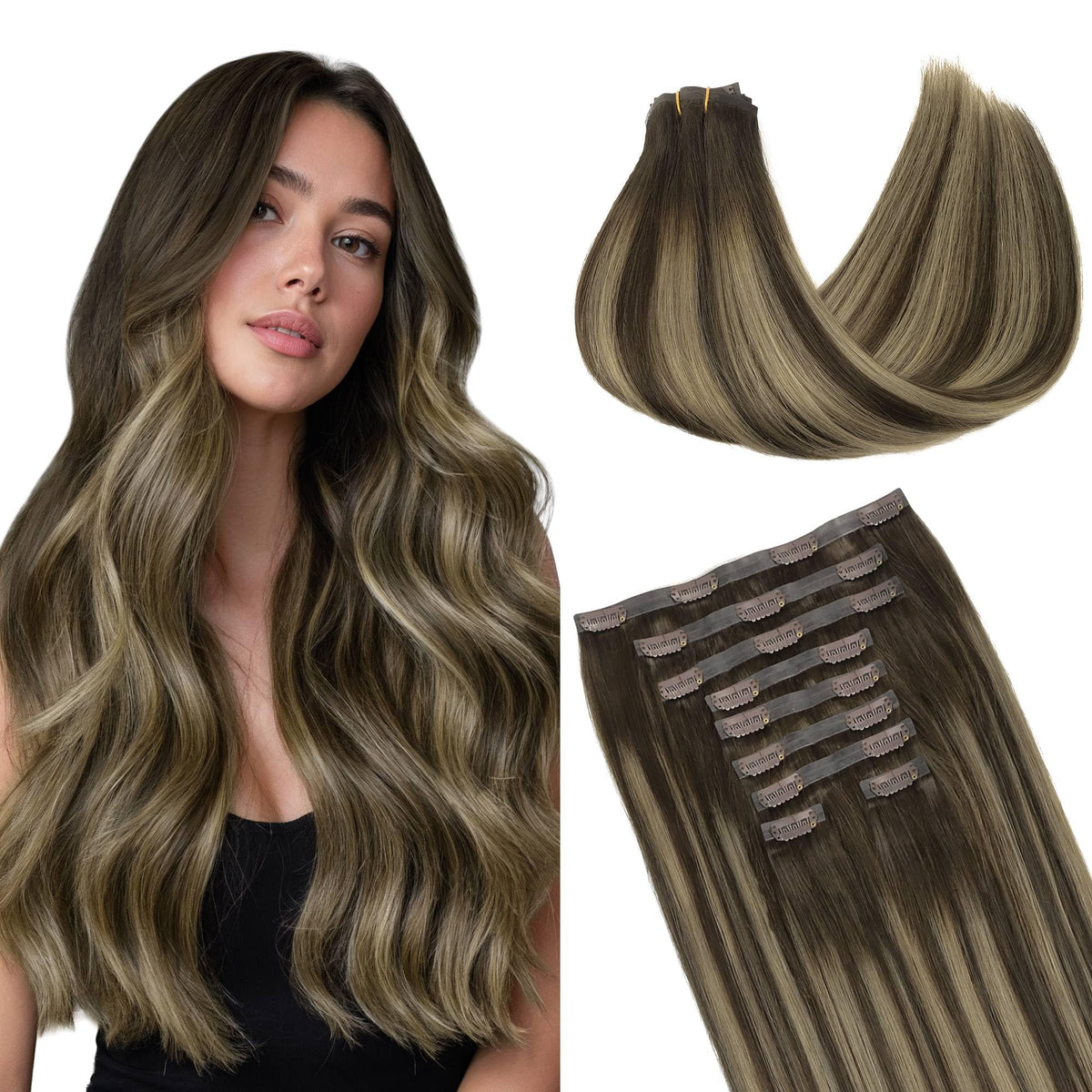 Extensions cheveux GOO GOO 14 pouces couleur balayage chocolat à blond