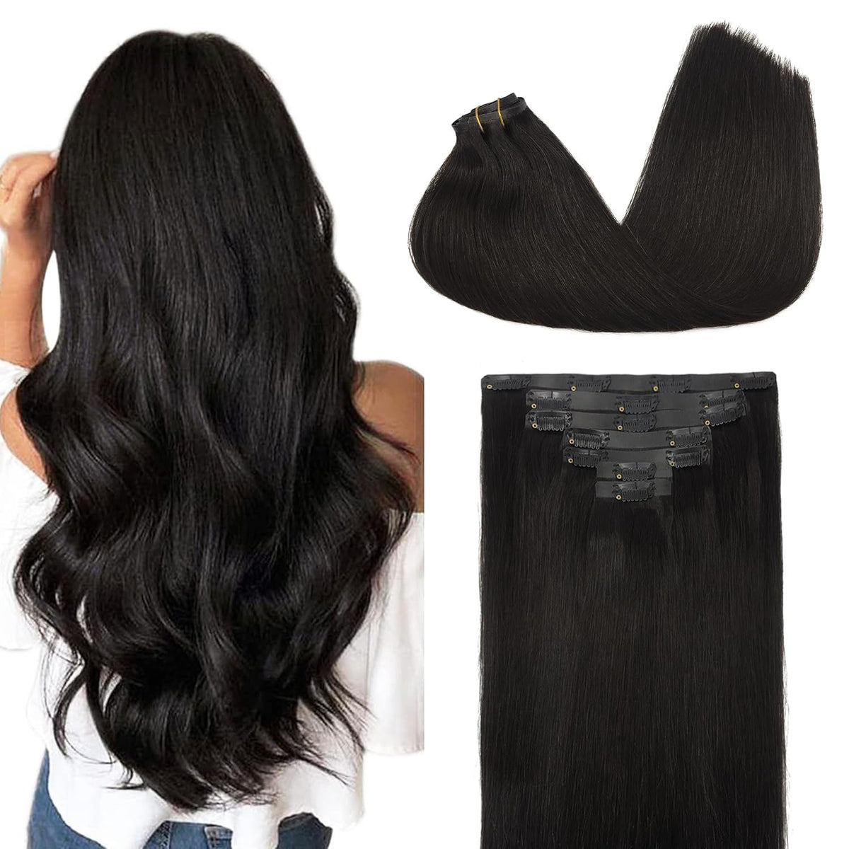 Extensions cheveux GOO GOO 22 pouces couleur noir naturel vue avant