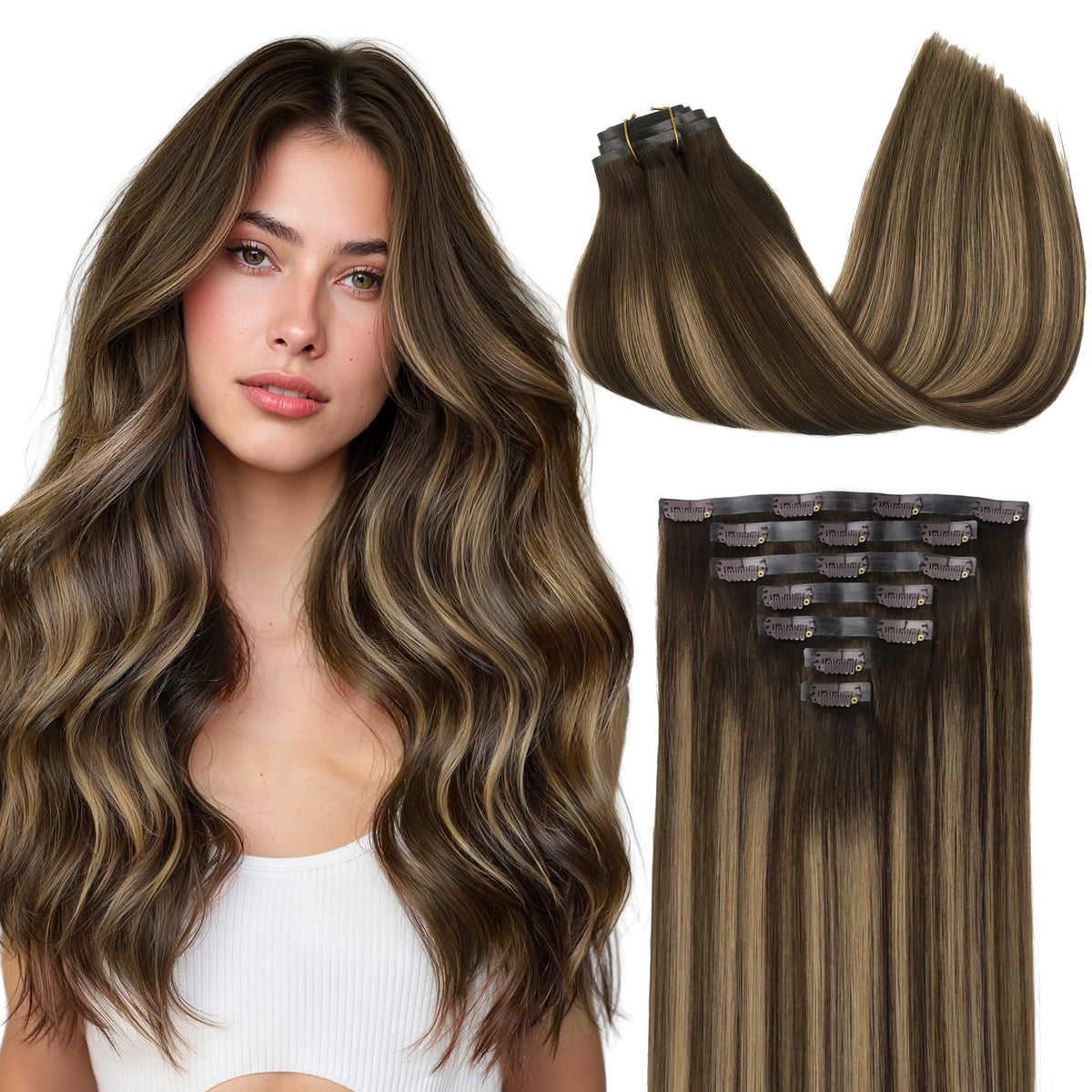 Extensions cheveux GOO GOO 22 pouces vue avant avec couleurs balayage