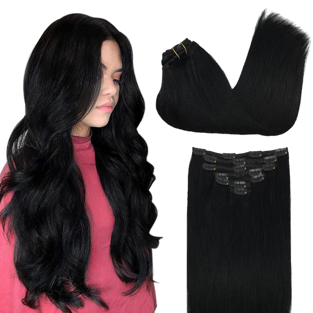 Extensions cheveux GOO GOO 28 pouces couleur noir profond vue de face