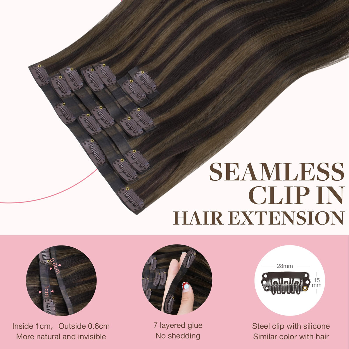 Extensions cheveux GOO GOO en châtain foncé avec mèches