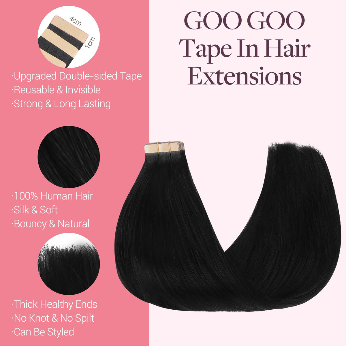 Extensions cheveux GOO GOO montrant la texture soyeuse