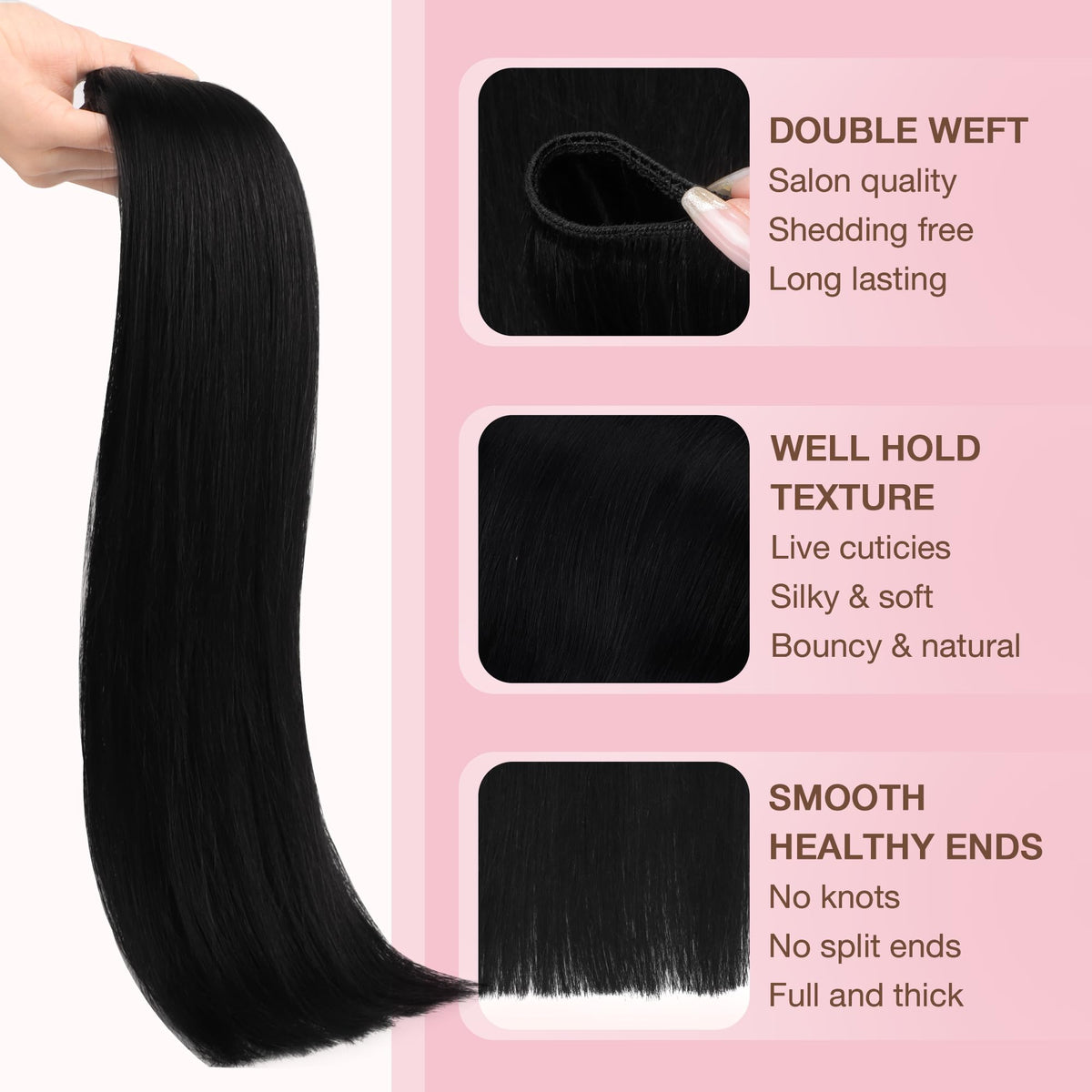 Extensions cheveux GOO GOO montrant la texture soyeuse