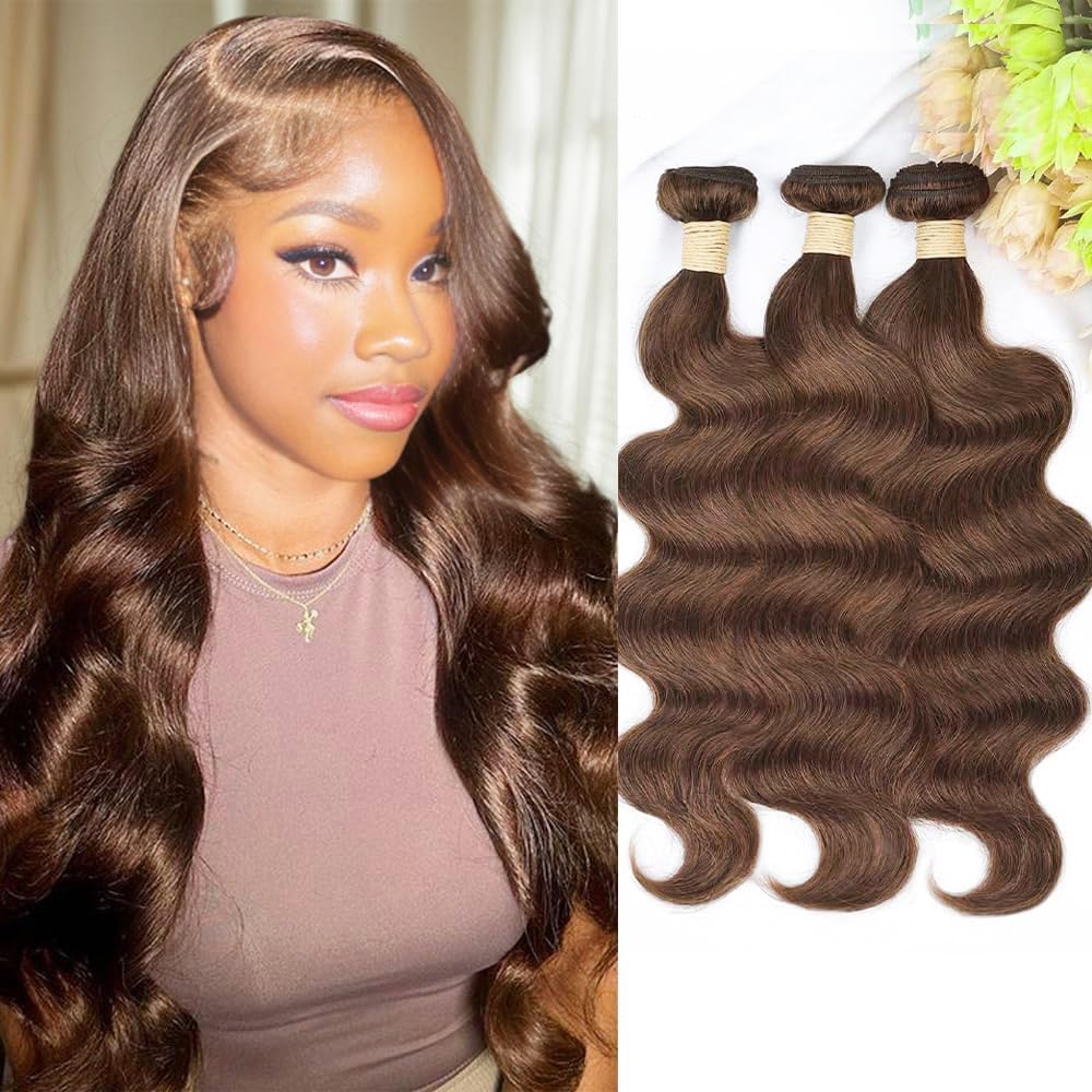 Extensions Cheveux Humains ALLRUN 18 20 22 Pouces Châtaigne avant