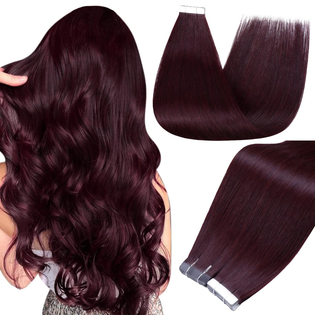 Extensions cheveux humains Burgundy 18 pouces vue avant