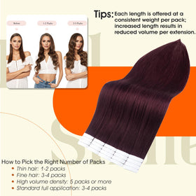 Extensions cheveux humains Burgundy en application