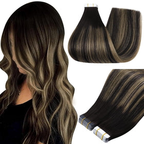 Extensions cheveux humains Full Shine 12 pouces noir miel vue de face