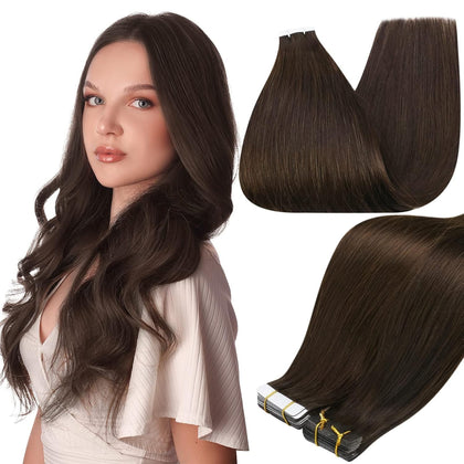 Extensions cheveux humains Full Shine 14 pouces brun foncé vue de face