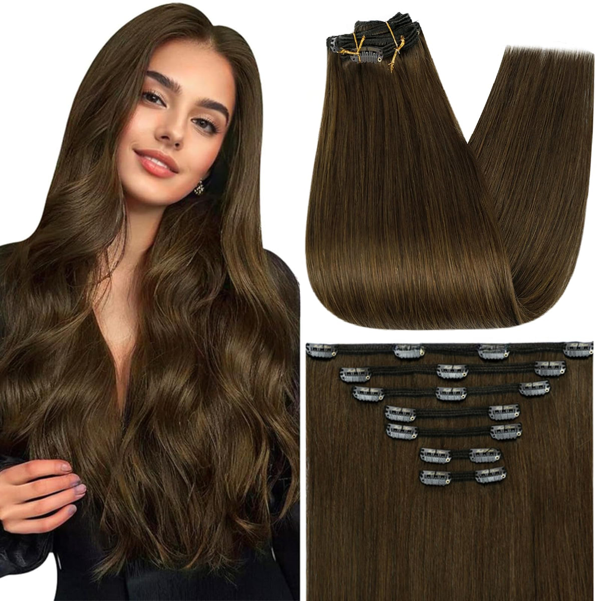 Extensions cheveux humains Full Shine 14 pouces brun vue avant