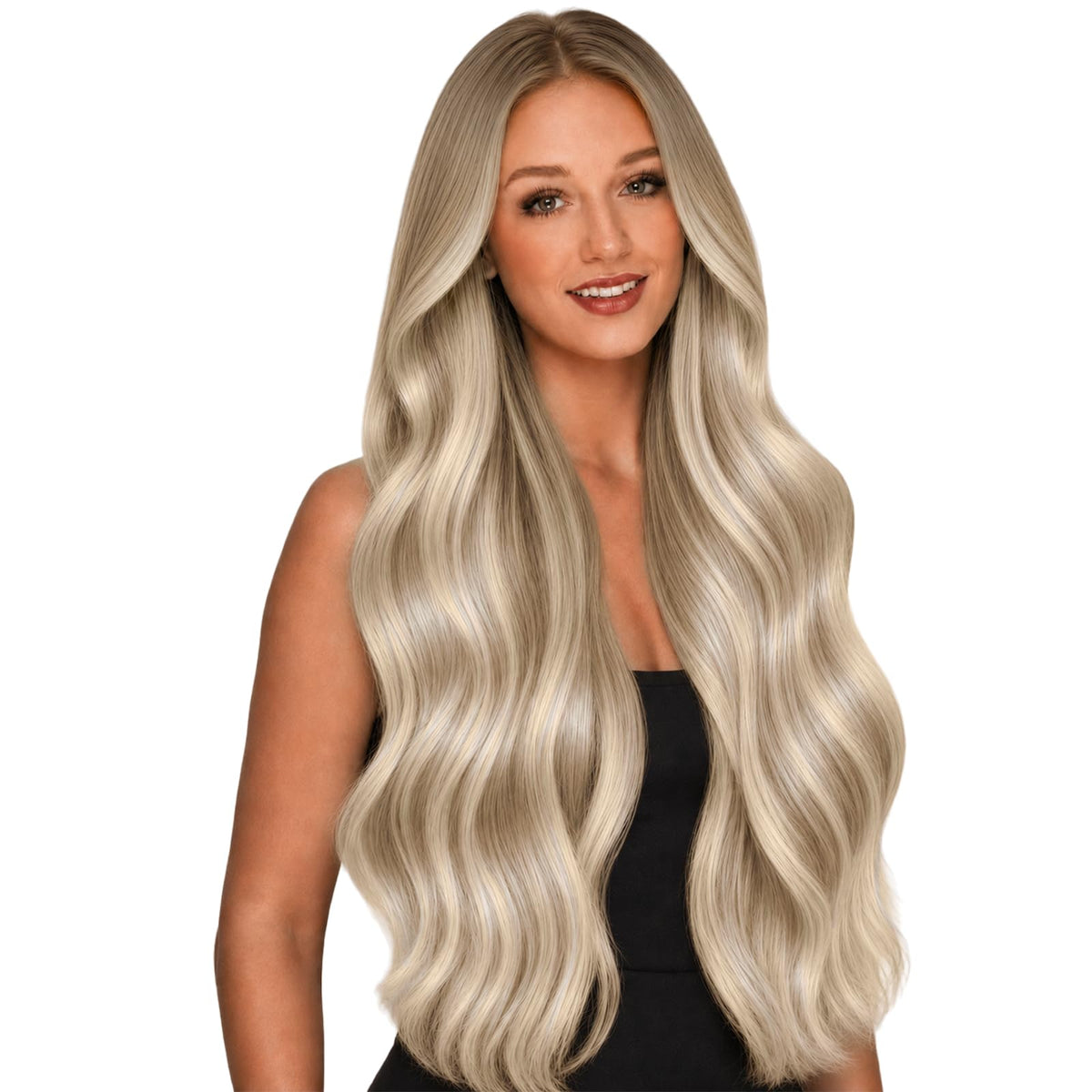 Extensions cheveux humains Full Shine 18 pouces blond cendré, vue de face