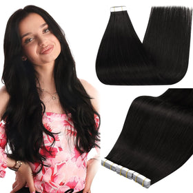 Extensions cheveux humains Full Shine 18 pouces couleur Off Black vue de face