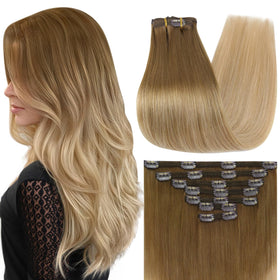 Extensions cheveux humains Full Shine 22 pouces balayage blond vue de face