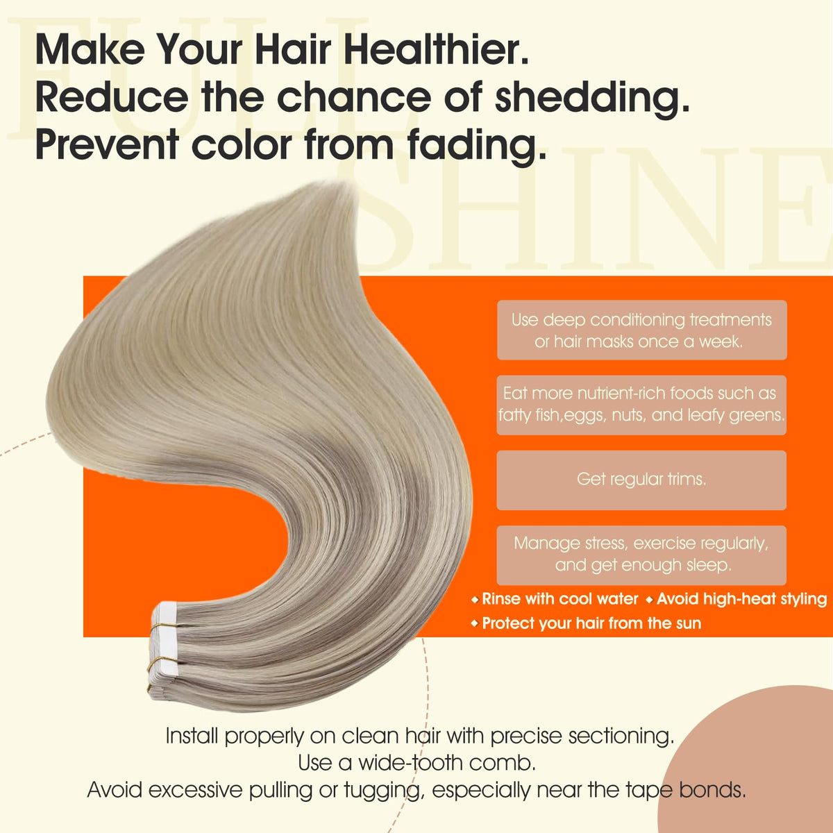 Extensions cheveux humains Full Shine 22 pouces en ash blonde en usage