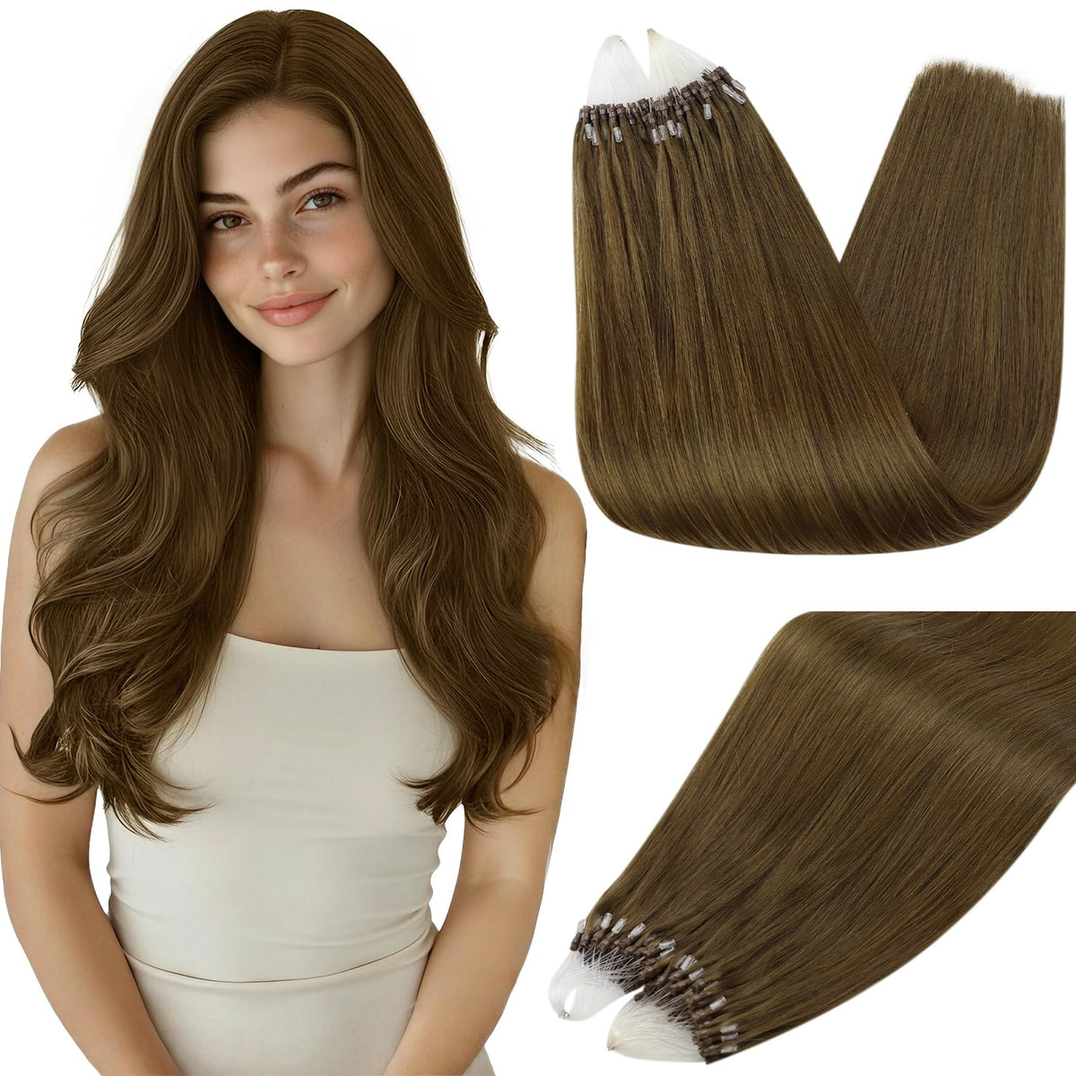 Extensions cheveux humains Full Shine 22 pouces marron moyen vue de face