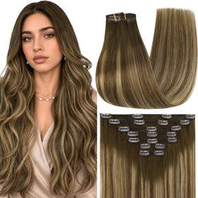 Extensions cheveux humains Full Shine 24 pouces balayage caramel vue de face