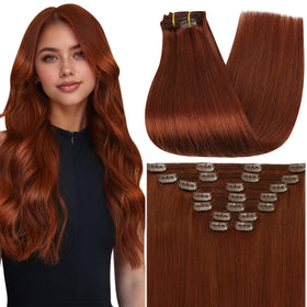 Extensions cheveux humains Full Shine Cuivre Acajou 24 pouces vue de face