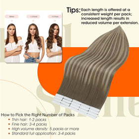 Extensions cheveux humains Full Shine en brun froid posées sur un support