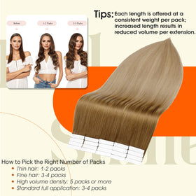 Extensions cheveux humains Full Shine en châtain blond sur un mannequin