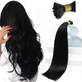 Extensions cheveux humains Sunny Hair 20 pouces couleur noir jais vue de face
