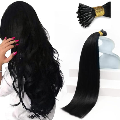 Extensions cheveux humains Sunny Hair 20 pouces couleur noir jais vue de face