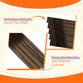 Extensions cheveux tissés Full Shine en balayage brun sur mannequin