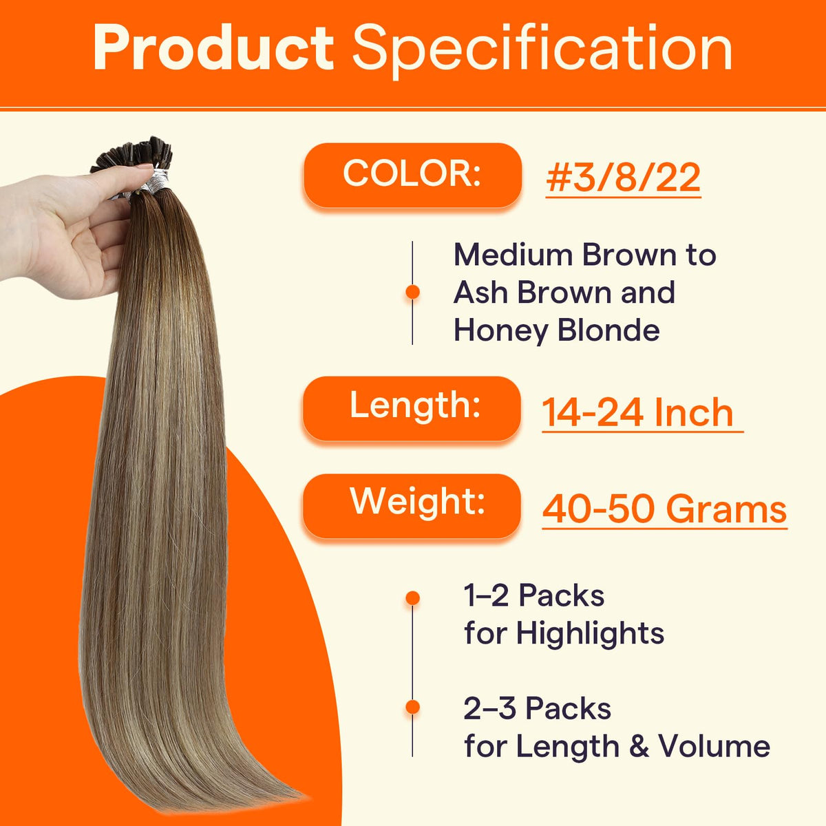 Extensions cheveux U Tip en châtain clair à blond miel mise en scène