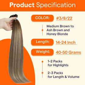 Extensions cheveux U Tip en châtain clair à blond miel mise en scène