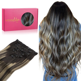 Extensions cheveux Wennalife 20 pouces balayage noir à blond vue avant