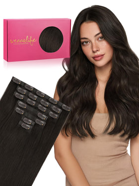 Extensions cheveux Wennalife clip-in 18 pouces marron foncé vue de face