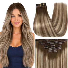 Extensions clip-in Balayage 16 pouces Full Shine couleur Châtaigne