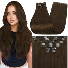 Extensions clip-in châtain clair Full Shine, vue avant