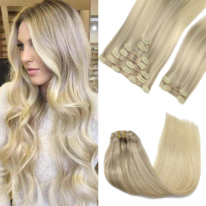 Extensions Clip-in Cheveux Humains GOO GOO 22in Balayage vue de face