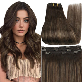 Extensions clip-in Full Shine brun foncé 12 pouces vue avant