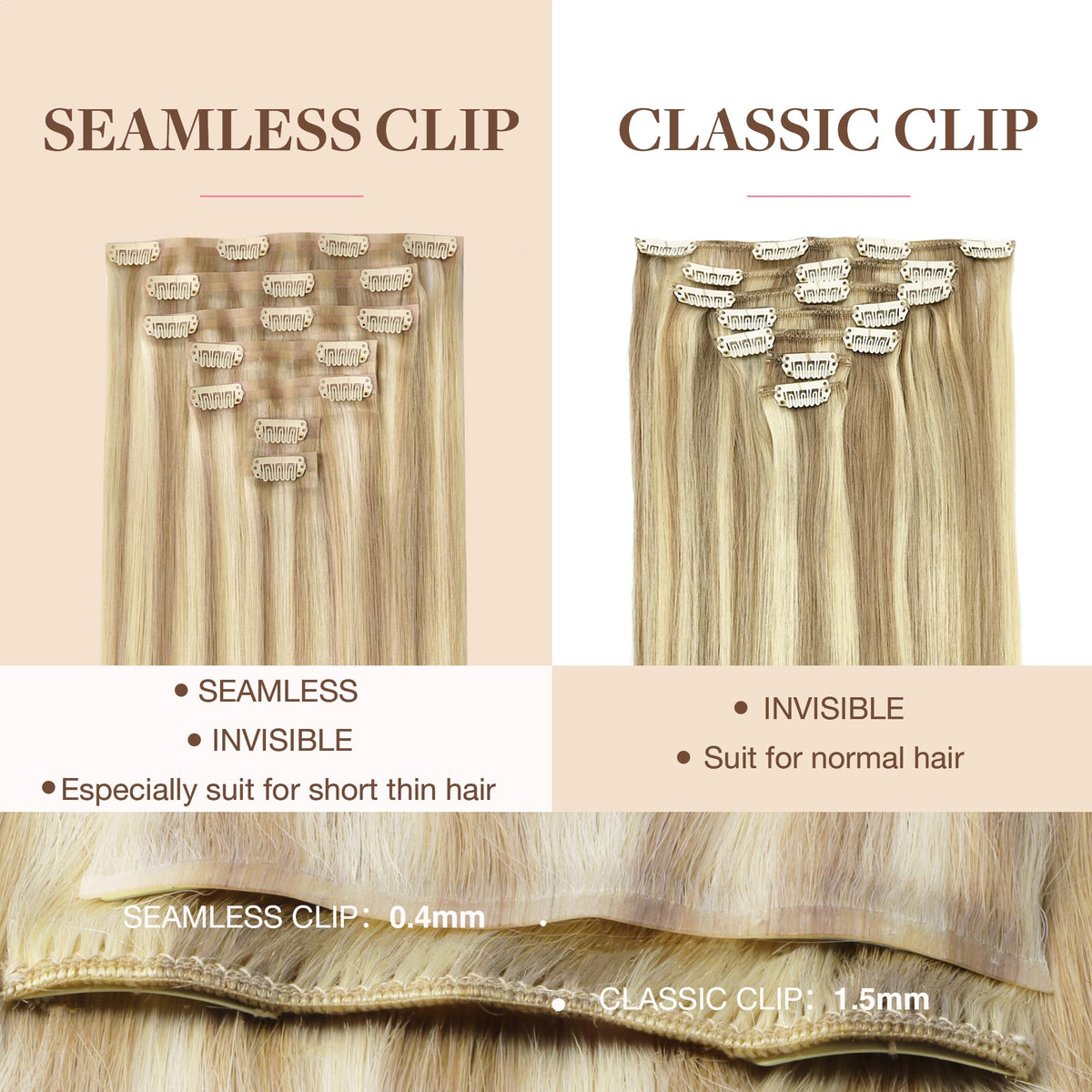 Extensions clip-in GOO GOO en cheveux humains, application facile