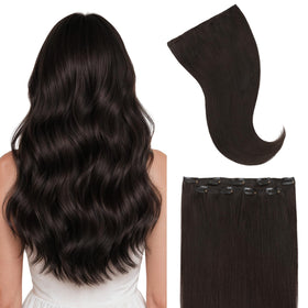 Extensions clip-in GOO GOO en cheveux réels de 20 pouces brun foncé vue de face