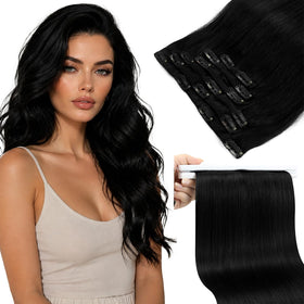 Extensions clip-in Sunny Hair 22 pouces couleur noire devant