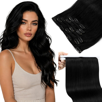Extensions clip-in Sunny Hair 22 pouces couleur noire devant