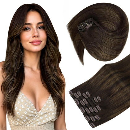 Extensions clip-in Sunny Hair en cheveux humains brun foncé